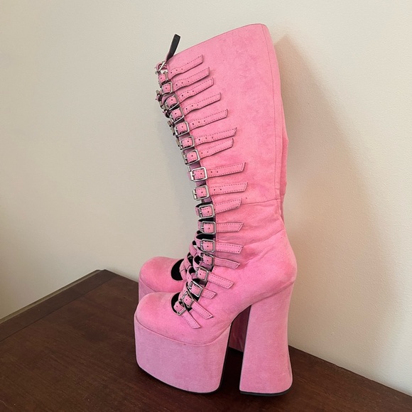 Current Mood pink suede strappy platform boots - Picture 9 of 16